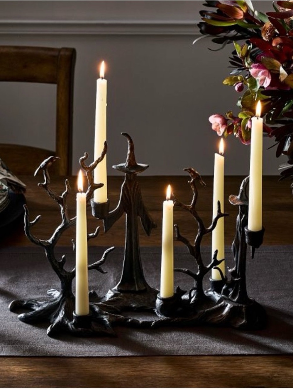 Pottery Barn Sculptured Black Witch & Tree Iron Candleholder Sold Out New In Box